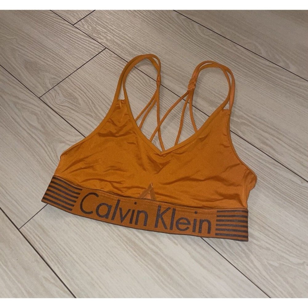 Calvin Klein QF1537 Microfiber Iron Strength Bralette WF Womens S Small Orange